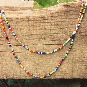 Seed Bead Necklace Choker Anklet 90s Love Beads Boho Festival Jewelry Hippie 18"